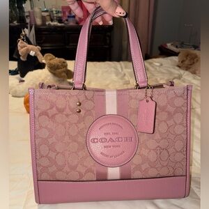 Coach Dempsey Carryall in Signature Jacquard with Stripe & Patch in True Pink